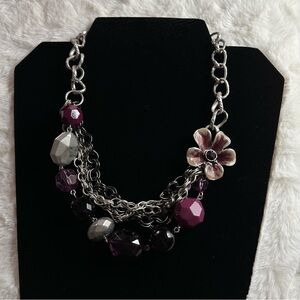 Silver and Purple Floral Necklace